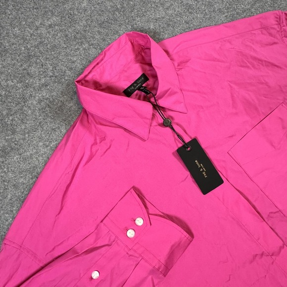 Rag & Bone Shirt Womens Medium Bright Pink Beatrice Cropped Poplin Cotton